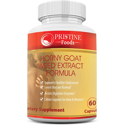 Pristine Foods Horny Goat Weed Extract - Extra Strength Libido Booster, Energy, Stamina & Performance - L-Arginine, Saw Palmetto, Tongkat Ali, Other Power Vitamins - 60 Capsules