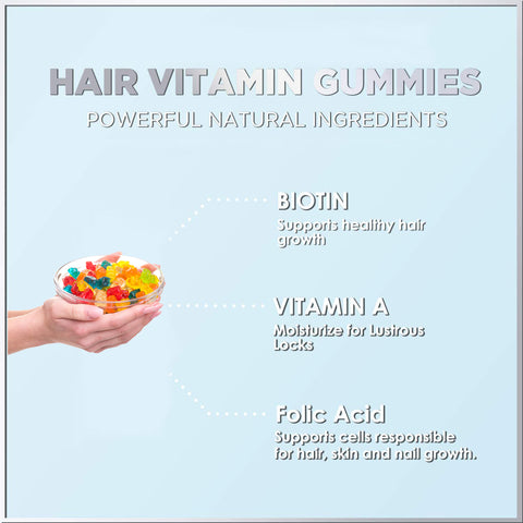 Pristine Foods Hair Vitamins Gummies - Advanced Hair Growth Formula with Biotin 5000mcg, Folic Acid & More - 60 Vegetarian Gummy