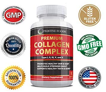 Pristine Foods Premium Multi Collagen Supplement 1500mg - Support Healthy Hair Skin Bone & Joints Hydrolyzed Collagen Protein Complex (Types I II III V & X) - 90 Capsules