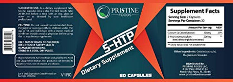 Pristine Foods 5-HTP 200mg Tablets - Maximum Strength Sleeping Pills, Stress Relief, Enhance Mood, Relaxation & Fast Deep Sleep - 60 Capsules