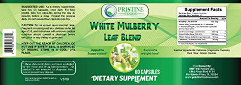 Pristine Foods White Mulberry Leaf Extract Complex 1000mg Plus Garcinia Cambogia, Green Coffee Bean, Cinnamon, African Mango Extract - Supports Blood Sugar Control, Weight Loss, Appetite Suppressant