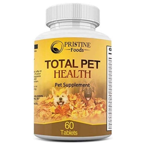Pristine Foods Ultra Premium Pet Multivitamin Total Health Supplement for Cats & Dogs Bone Coat Joint Immune Digestion Support with Zinc Calcium B Vitamins 60 Chewable Nutrition Tablets Made in USA