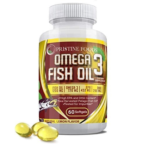 Omega 3 Fish Oil 1200 Mg by Pristine Foods - Essential Fats, Natural Immune System Booster Supplement, 100% Pure, EPA, DHA, Heart Brain Joint Nerve Skin Support, 60 Soft Gel Capsules
