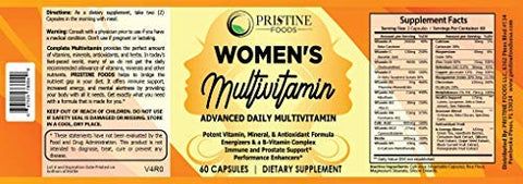 Pristine Foods Multivitamin for Women with Biotin + Folic Acid + B12 + Calcium + Magnesium - Women’s Daily Vitamins & Multi-Mineral Complex - Packed Full of Antioxidants & Energy Boosting Fruit