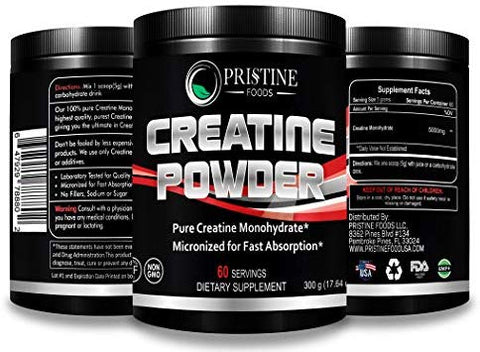 Pristine Foods Creatine Monohydrate 300 Grams, Vegan, Non-GMO, Gluten Free, Soy Free. Aid Strength Gains, No Artificial Ingredients Made in USA