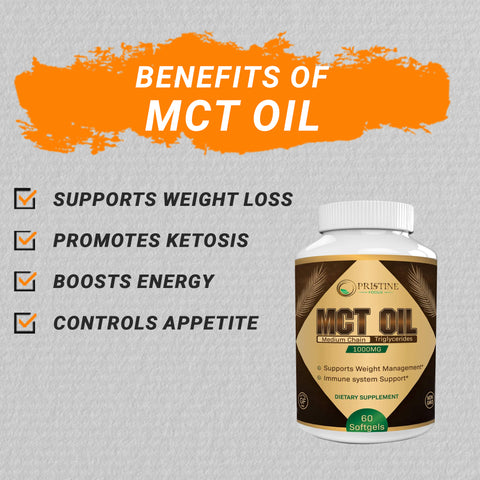 Pristine Foods Keto MCT Oil Softgel 1000mg - Advanced Ketosis Diet Pills, Weight Management, Natural Pure Coconut Oil Extract - 60ct