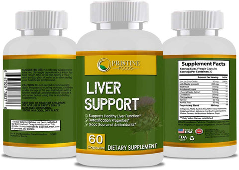 Pristine Food's Liver Supplement with Milk Thistle Artichoke Dandelion Root Support Healthy Liver Function for Men and Women Natural Detox Cleanse 60 Capsules