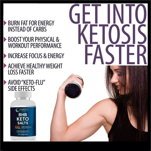 Pristine Foods BHB Keto Salt Support Ketosis, Burning Fat, Oxidative Stress, Boost Energy for Men Women, 60 Capsules